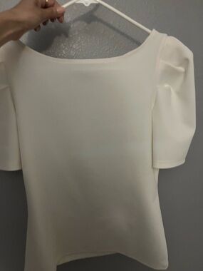 Ann Taylor Cream Puff-Sleeve Boatneck Top